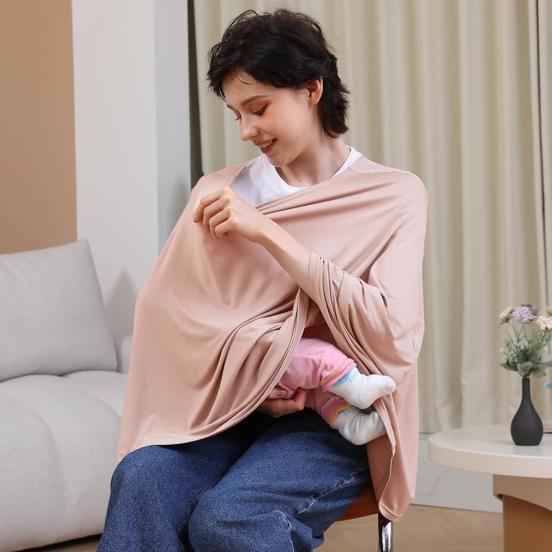 SEJOY Nursing Cover for Breastfeeding, 360°Full Coverage Nursing Poncho, Rayon Soft & Breathable Breastfeeding Cover up (Smooth Rayon, Warm Natural Pink) - Image 5